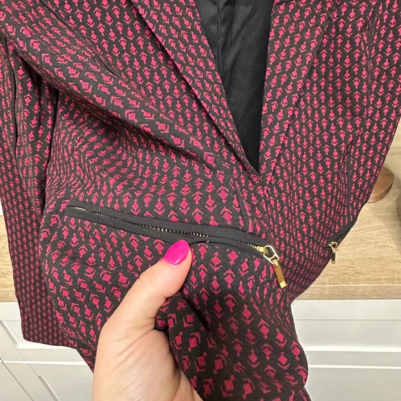 VTG Y2K Womens Blazer Jacket Black Fuchsia Pattern Zipper Pockets Preppy XXL - Picture 10 of 15